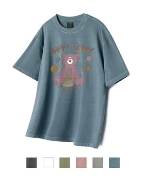 Hollysheesh 해피 베어 피그먼트 오버핏 반팔 티셔츠_6 COL