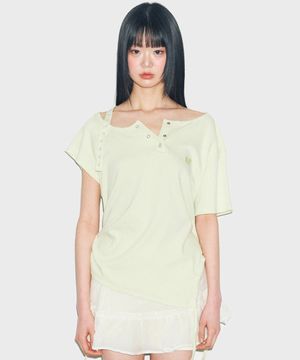 T18.00 Haff-off-shoulder Short-sleeved T-shirt _ Lime