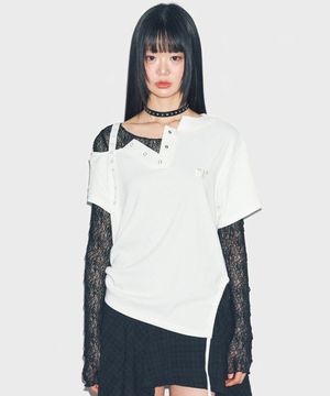 T18.00 Haff-off-shoulder Short-sleeved T-shirt _ White