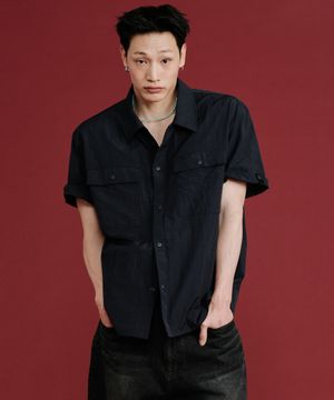 아웃포켓 반팔 슬리브 셔츠 다크 네이비