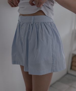 스트라이프 버튼 미니스커트_블루