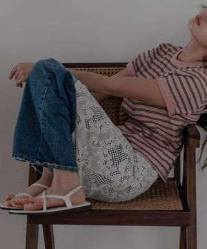 면 자가드 레이어드 스커트_아이보리