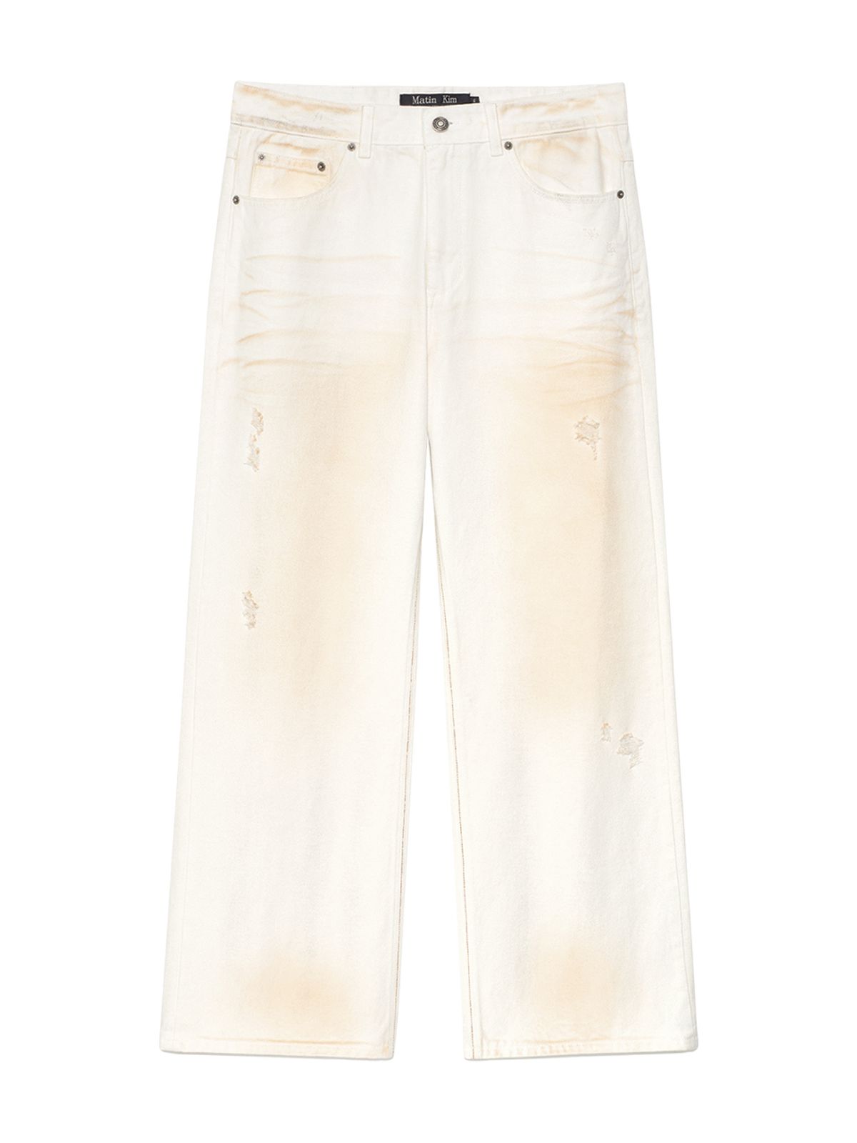 마뗑킴(MATIN KIM) EMBO WASHED DENIM PANTS FOR MEN IN IVORY