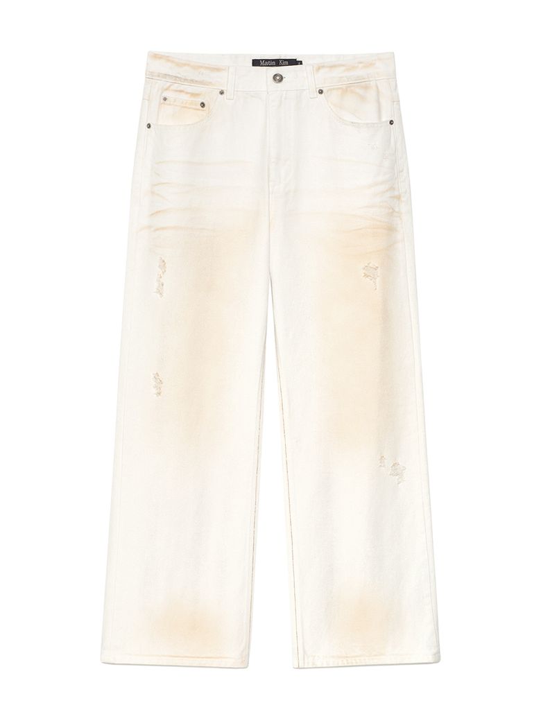 EMBO WASHED DENIM PANTS FOR MEN IN IVORY