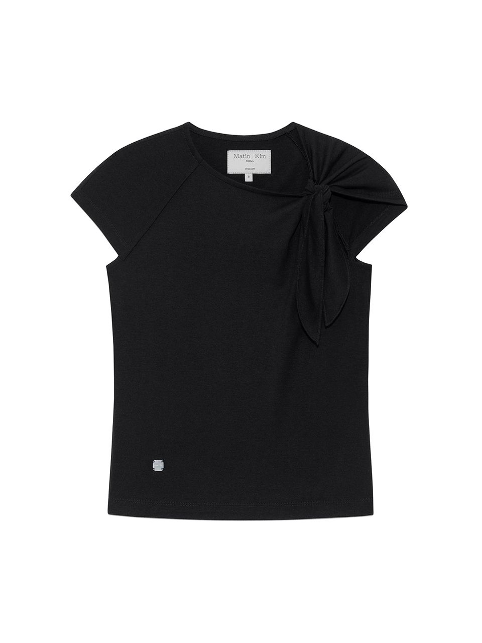 MATIN KIM ■ UNBALANCE TIED SHIRRING TOP MUSINSA | MATIN KIM UNBALANCE TIED SHIRRING TOP IN BLACK