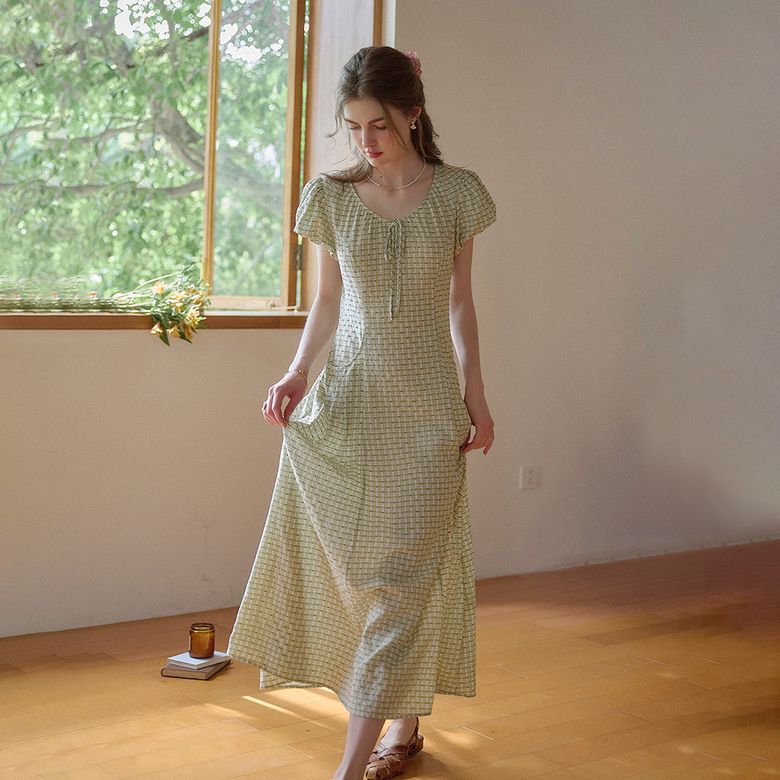 SR_Polka dot flocked check dress