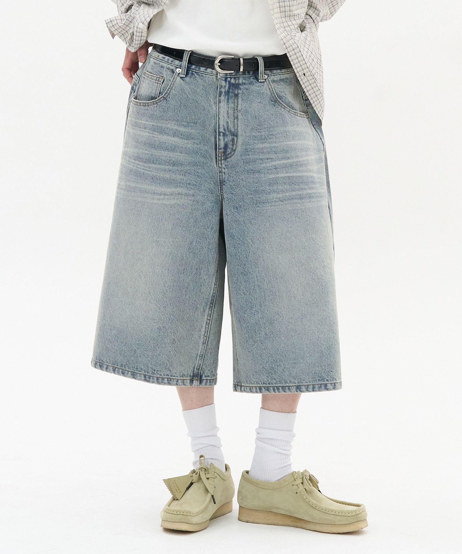 【BAON】Comu Light Blue Bermuda Washing Denim Pants Salt Washed Bermuda Light Blue – PaliRoots