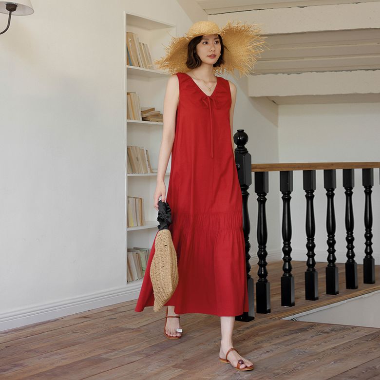 LS_Niche v-neck red dress