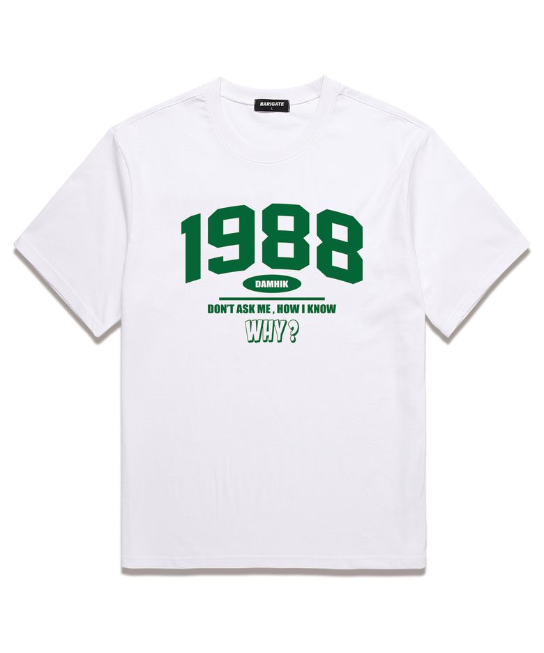 [F/W신상할인] 1988 WHY 오버핏 반팔 티셔츠 (BS024) 화이트/그린