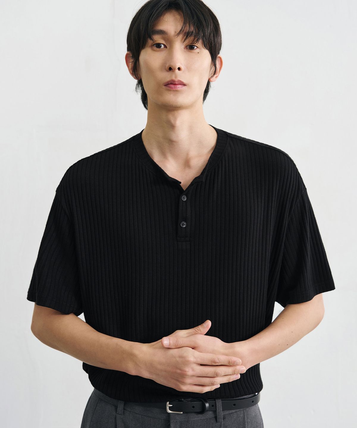 드로우핏(DRAW FIT) 콘스탄트 리브드 헨리넥 티셔츠 [BLACK]