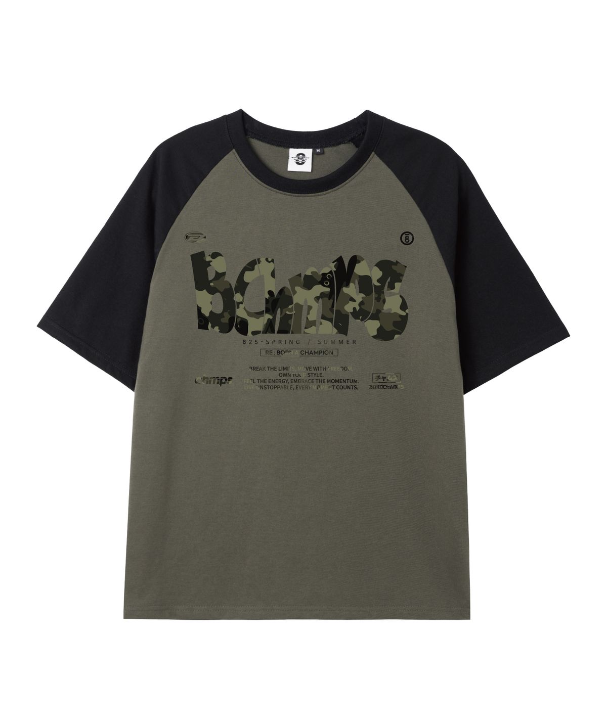 본챔스(BORN CHAMPS) [5 COLORS] BOLD MOTION CAMO 오버핏 래글런 반팔티셔츠 B25ST88