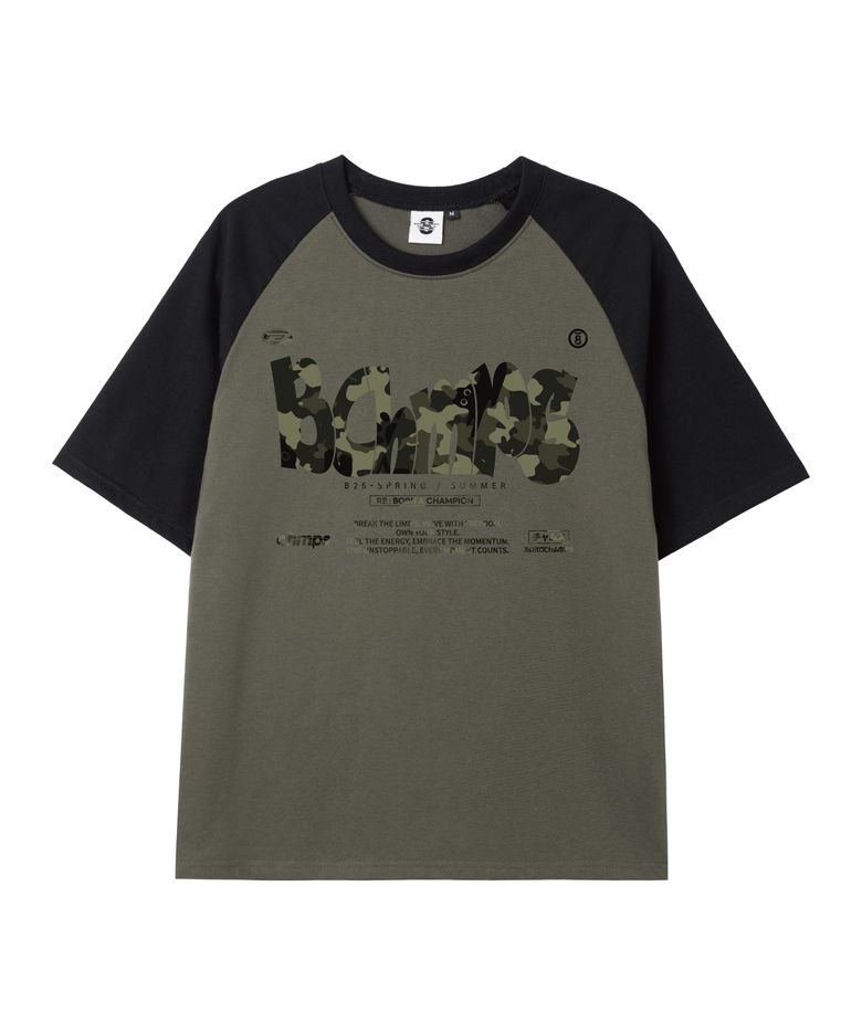 [5 COLORS] BOLD MOTION CAMO 오버핏 래글런 반팔티셔츠 B25ST88
