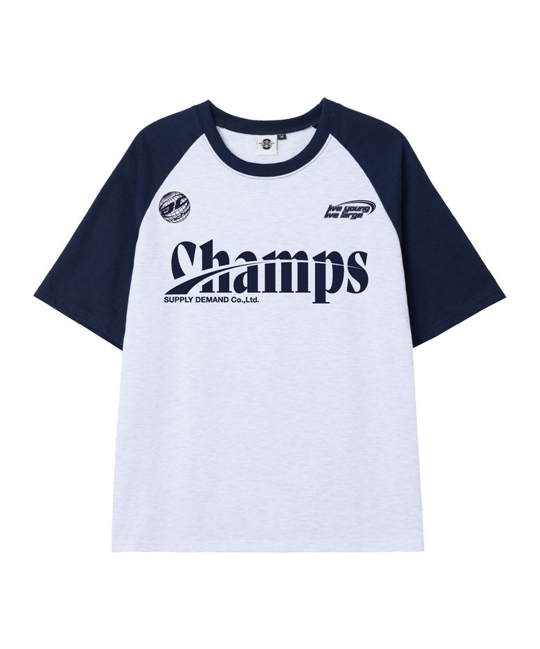 [5 COLORS] CHMPS SPORTY LOGO 오버핏 래글런 반팔티셔츠 B25ST89