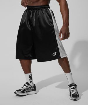 메시 사이드 턱 글로시 버뮤다 쇼츠_블랙