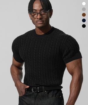 케이블 머슬핏 하프 슬리브 니트_5color