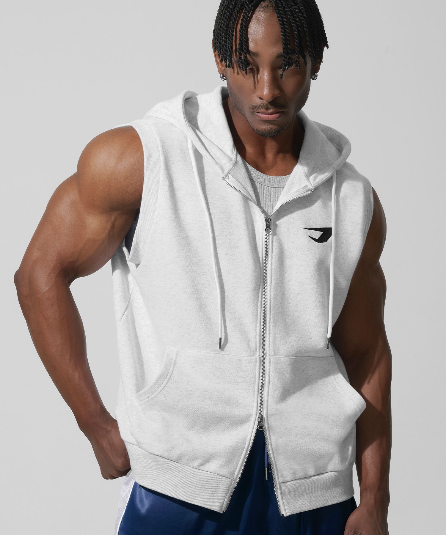 MUSINSA | DRIX 2WAY Sweat Hoodie Zip-Up Vest_Melange White