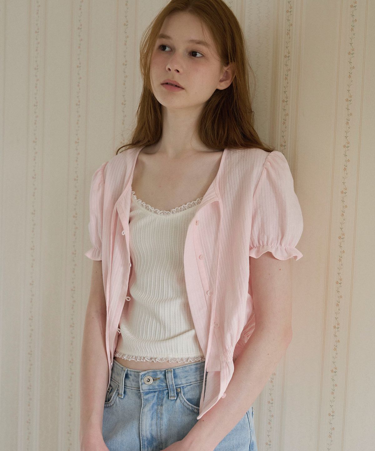 쏘이르(SO IR) PUFF SLEEVE COTTON BLOUSE - PINK