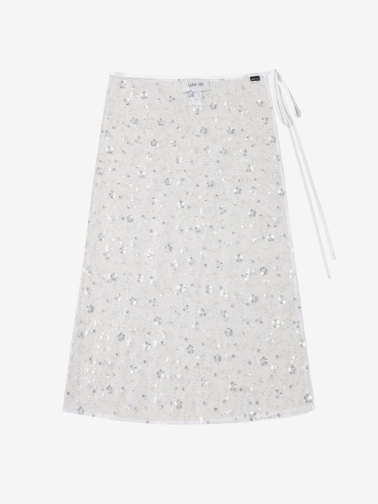 STARRY LAYERD WLAP RIBBON SKIRTS_WHITE