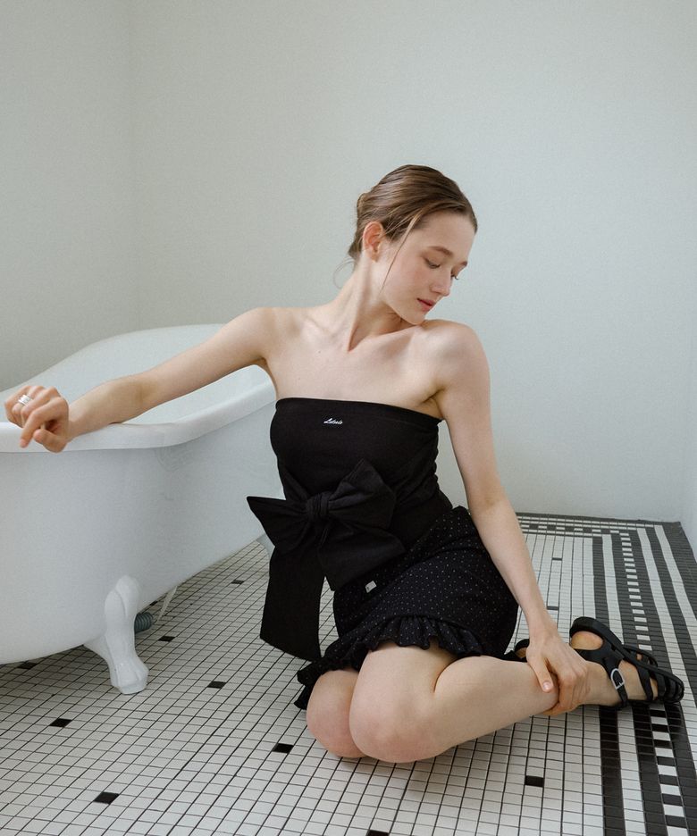 RIBBON TIE TUBE TOP_BLACK