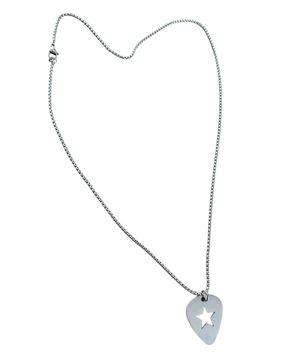 Star Guitar Pick Long Chain Necklace ((steel))