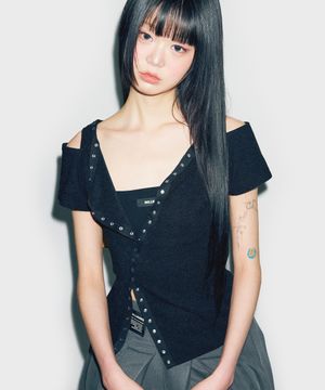 T19.00 Snep point Short-sleeved cardigan _ Black