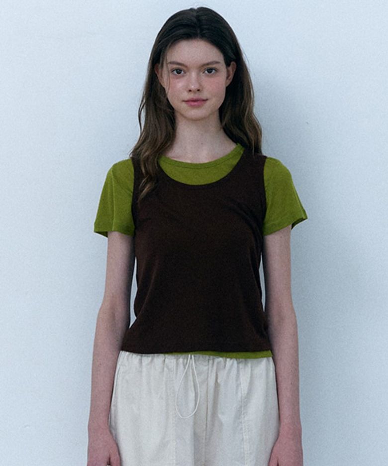 Awoo Double Layered T-shirt_Olive Brown