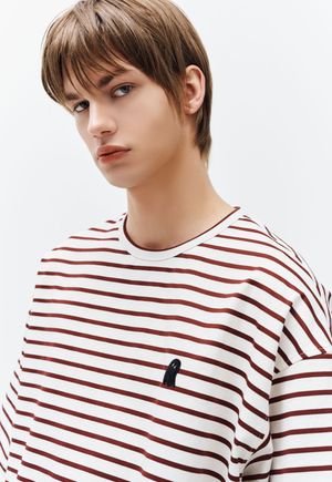 셈블런스 스트라이프 티셔츠 와인 ZH2TS815WN