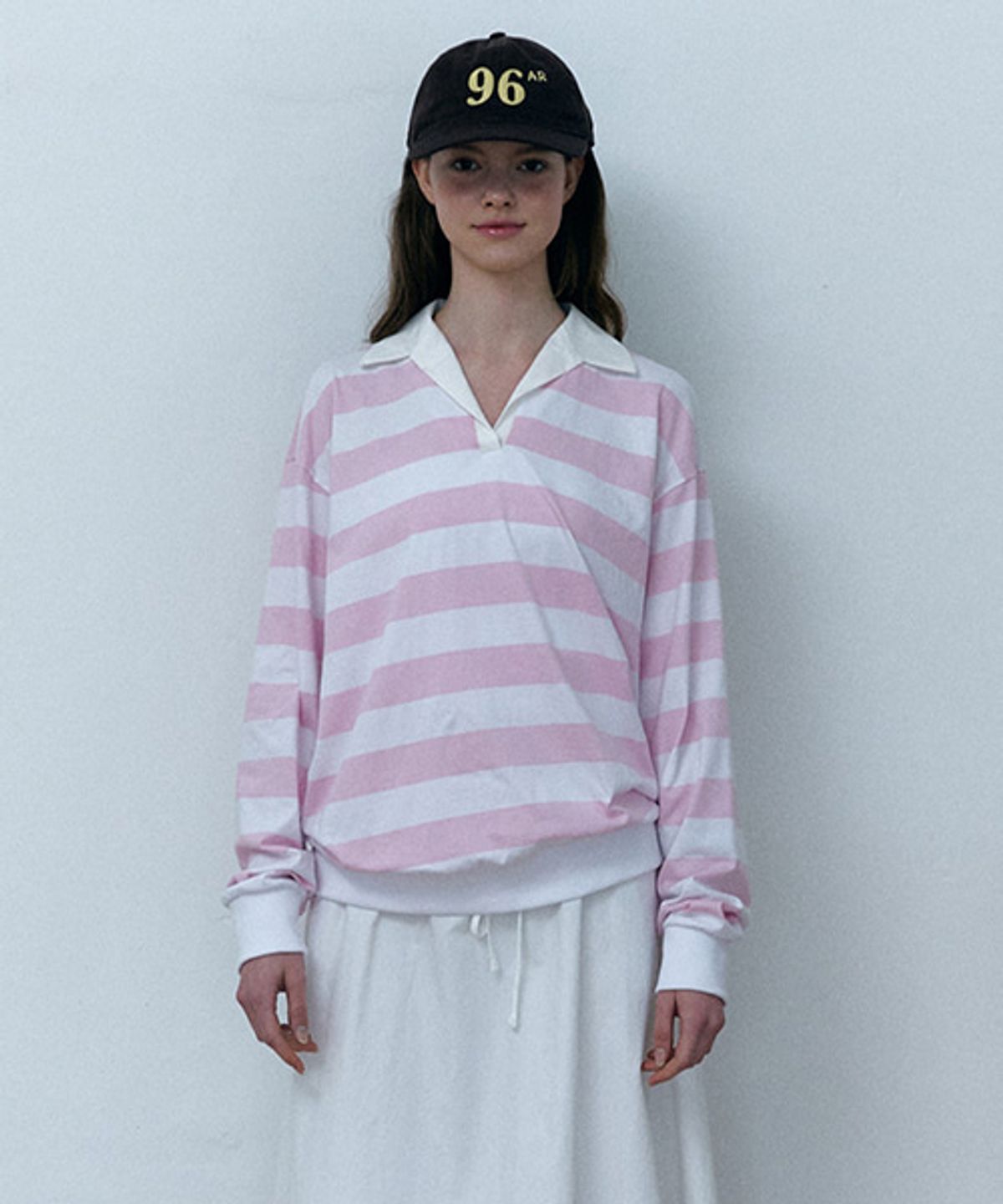샵아라(SHOP,ARA) Happy Stripe Collar Sweatshirt_Pink stripe