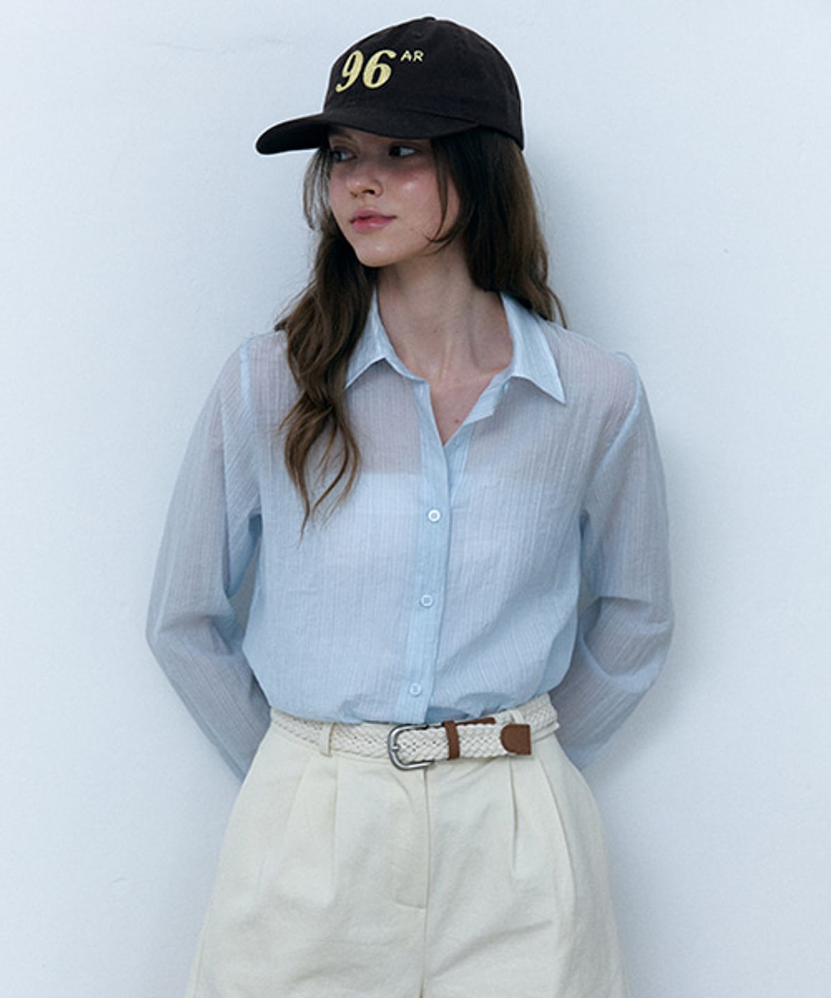 샵아라(SHOP,ARA) Classic Sheer Stripe Shirt_Light blue