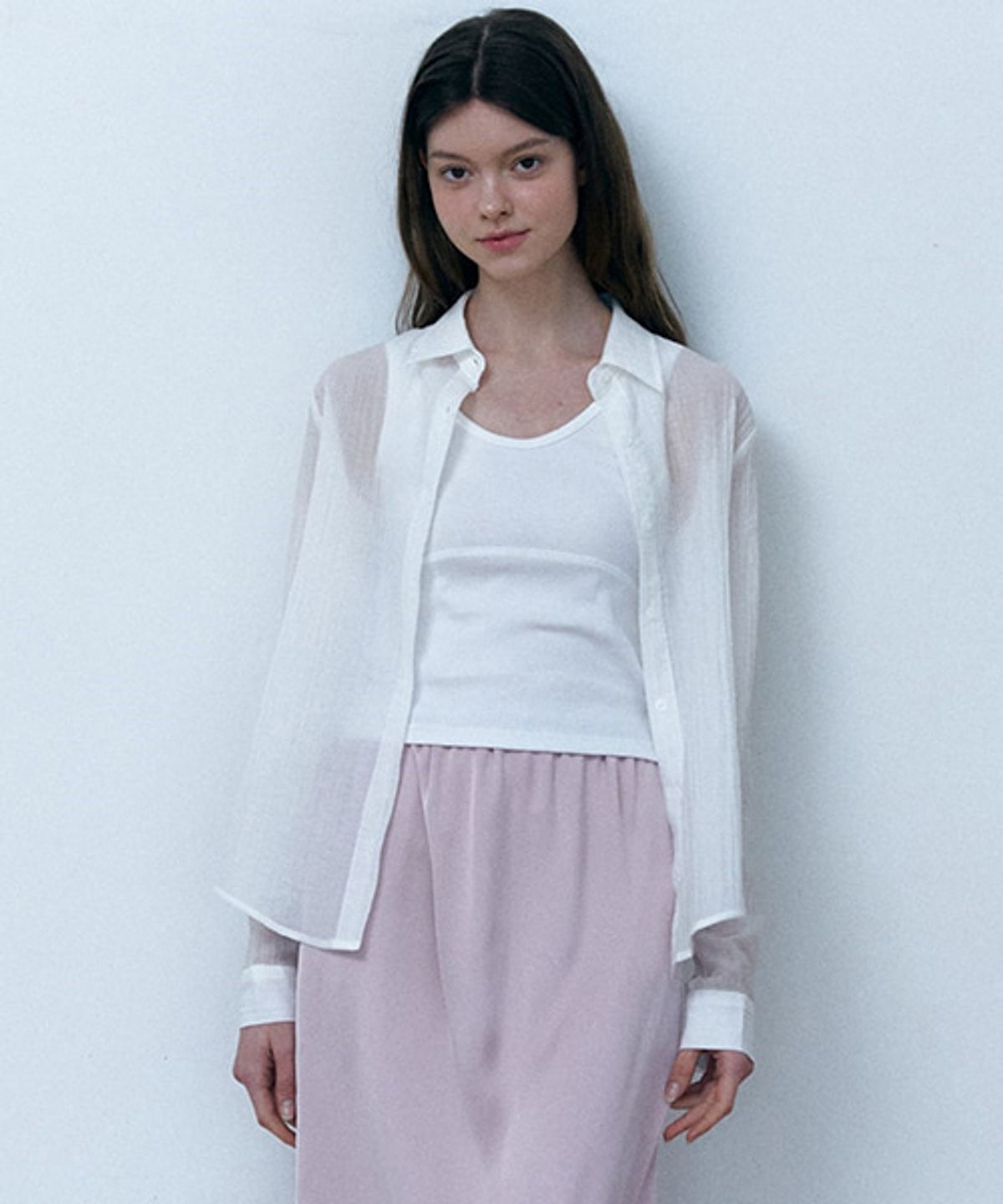 샵아라(SHOP,ARA) Classic Sheer Stripe Shirt_White