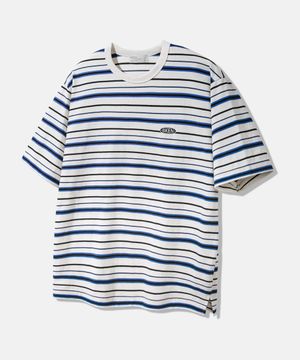 미니멀 로고 스트라이프 반팔 티셔츠 BK4209_화이트