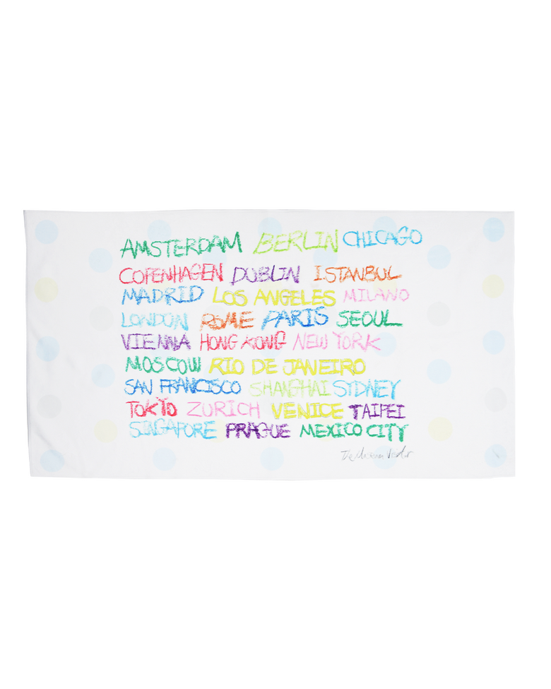 CITY DRAWING GRAPHIC BEACH TOWEL (WHITE)