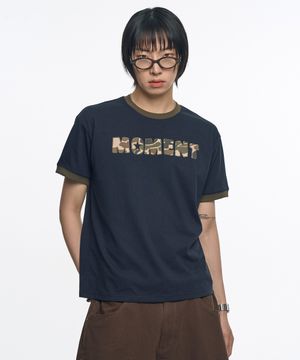 카모 아플리케 링거  반팔티 - 네이비