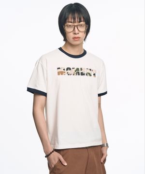 카모 아플리케 링거  반팔티 - 화이트