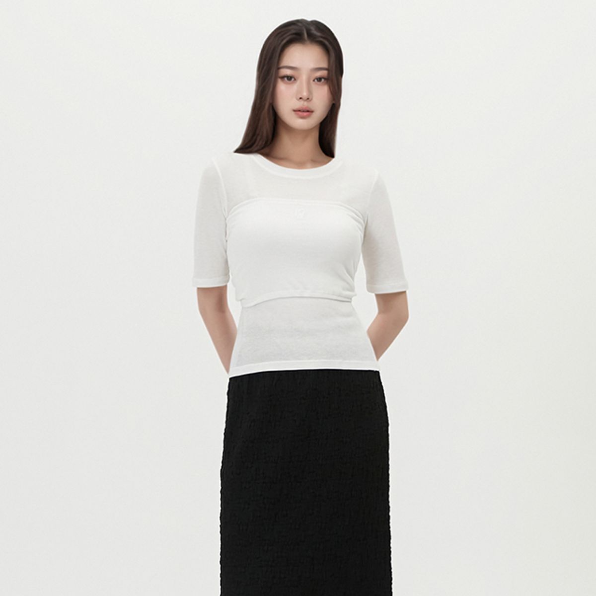 랩(LAP) 꼬임 뷔스티에 반팔티셔츠 AR2CT464