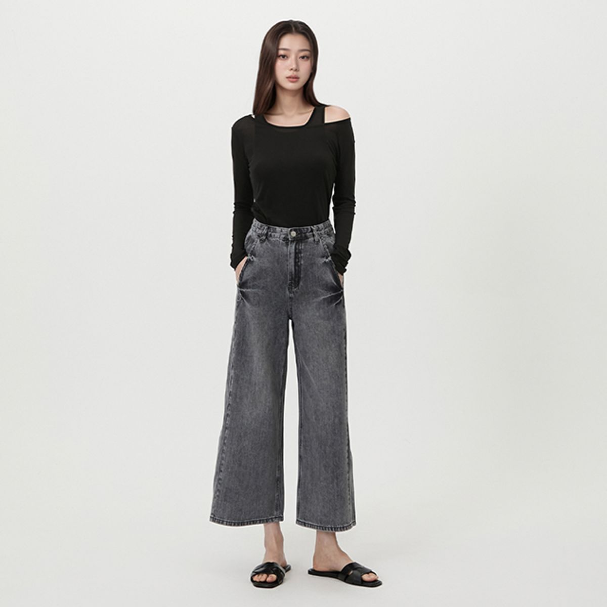 랩(LAP) 도밍고 워싱 크랍와이드팬츠 AR2DP465