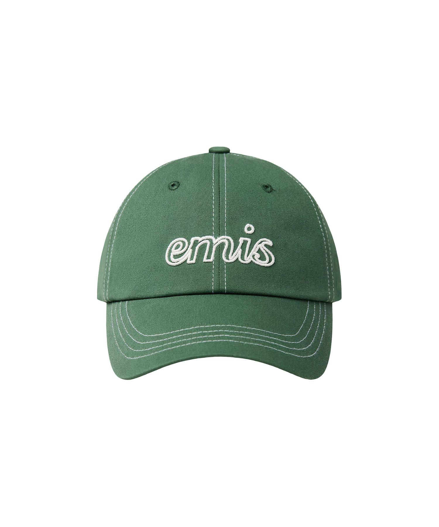 ◆EMIS◆ LETTERING LOGO WHITE STITCH BALL CAPGREEN m1037_147 이미스(EMIS) LETTERING LOGO WHITE STITCH BALL CAP-GREEN