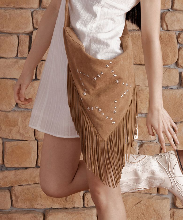 STAR FRINGE SUEDE BAG_CAMEL