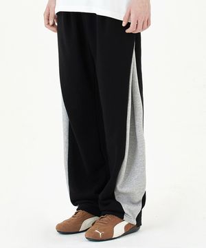 이지 핀턱 배색 와이드 팬츠_블랙 [ULZT_0304]