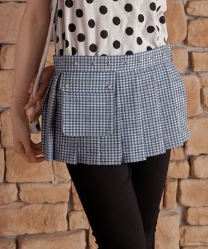 CHECK LAYERED POCKET BELT SKIRT_BLUE