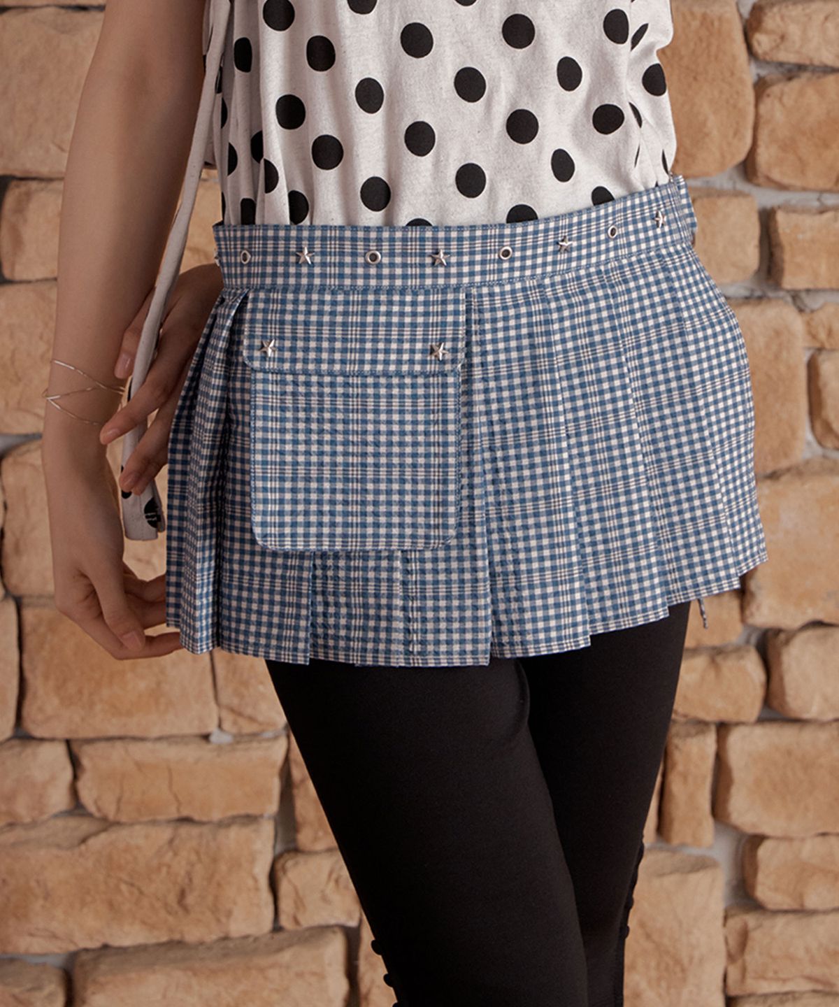 셀리테일즈(CELITAILS) CHECK LAYERED POCKET BELT SKIRT_BLUE