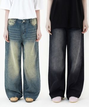 [2PACK] 루시아 우먼 벌룬 사이드 핀턱 데님 팬츠 4 Color [ULZD_0040]