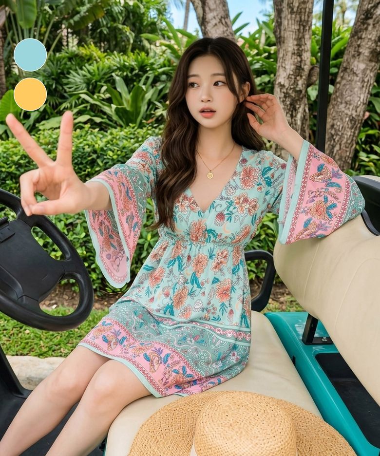 여성 여름 반팔 A라인 루즈핏 체형커버 미니 원피스 / HG132W