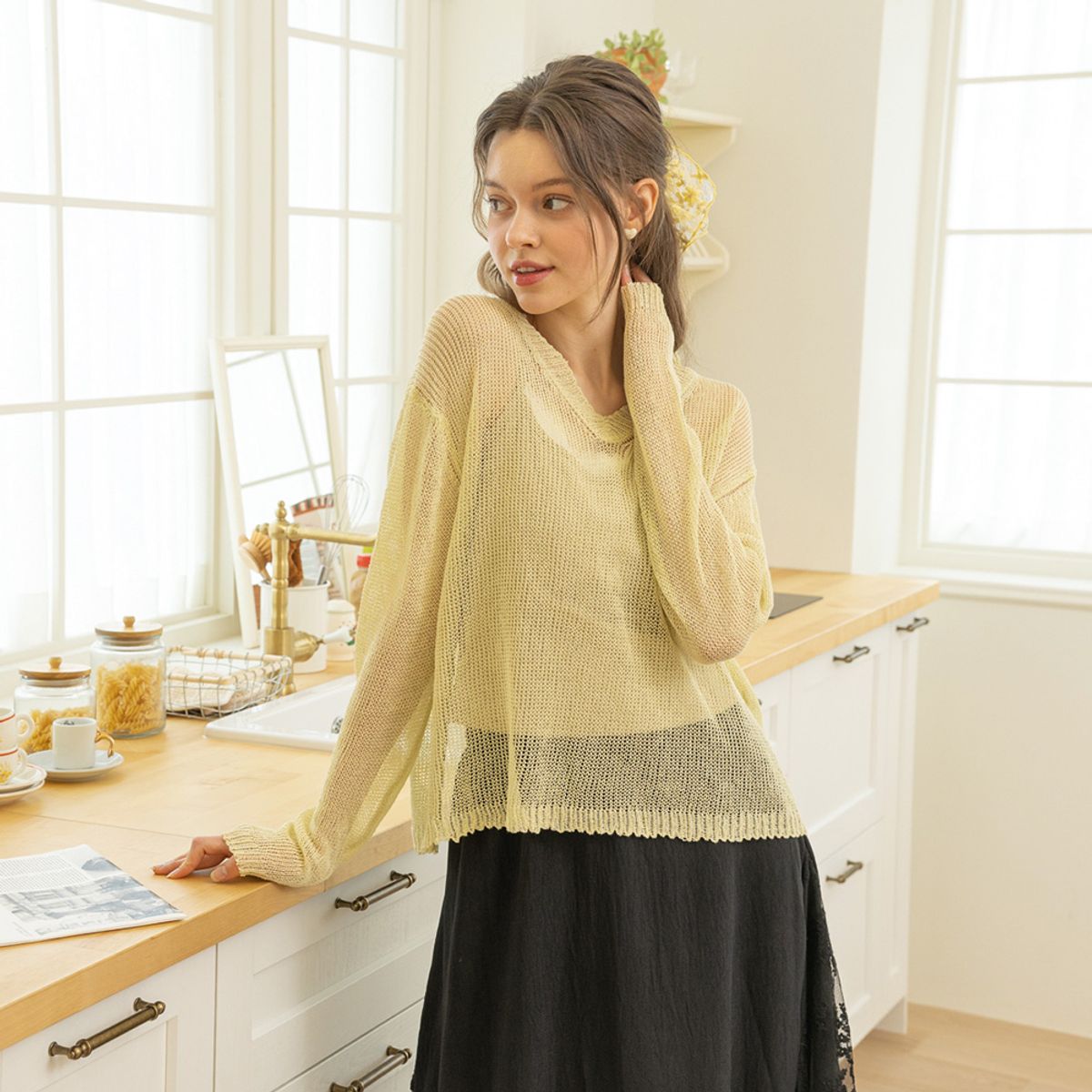 던드롭(DUNDROP) DD_Hollow knit top_3color