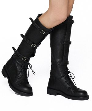 멀티스트랩 레더 롱부츠 블랙