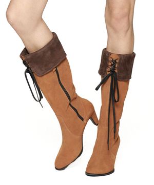 레이스업 스웨이드 롱부츠 브라운