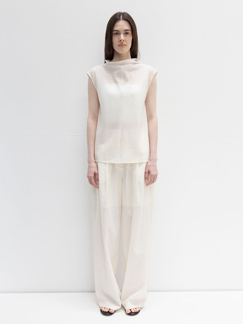 Cowl Neck Cap Sleeve Blouse_Cream