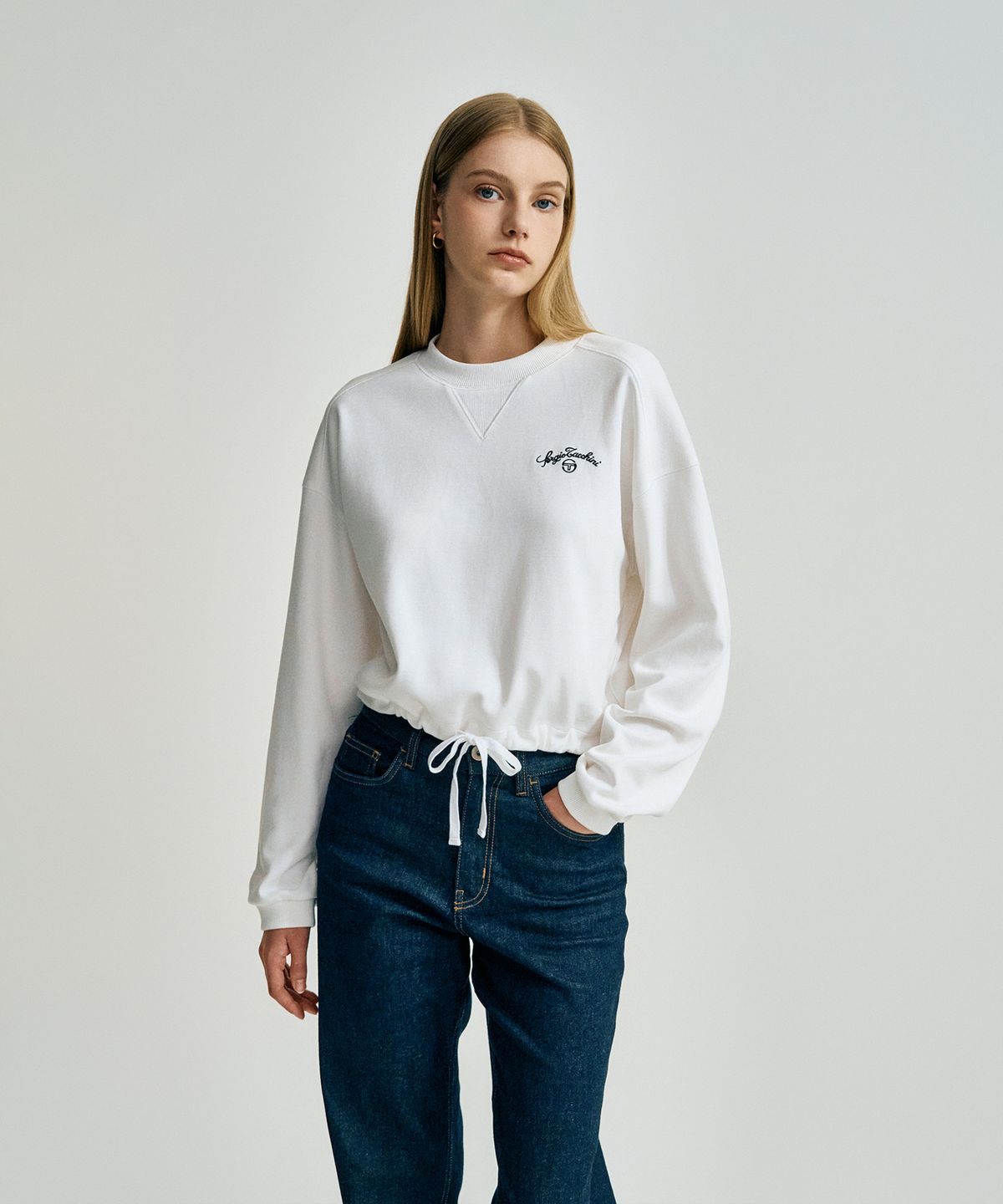 세르지오 타키니(SERGIO TACCHINI) W 더블니트 스트링 맨투맨 (White)
