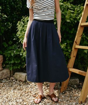 시어서커 플레어 롱 스커트 [네이비]
