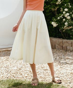 시어서커 플레어 롱 스커트 [아이보리]